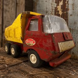 Vintage Tonka Mini Dump Truck Red Yellow Pressed Steel 5” Toy