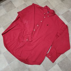 Ralph Lauren Men's XL Blake Long Sleeve Button Down Shirt Red Relaxed 100%Cotton