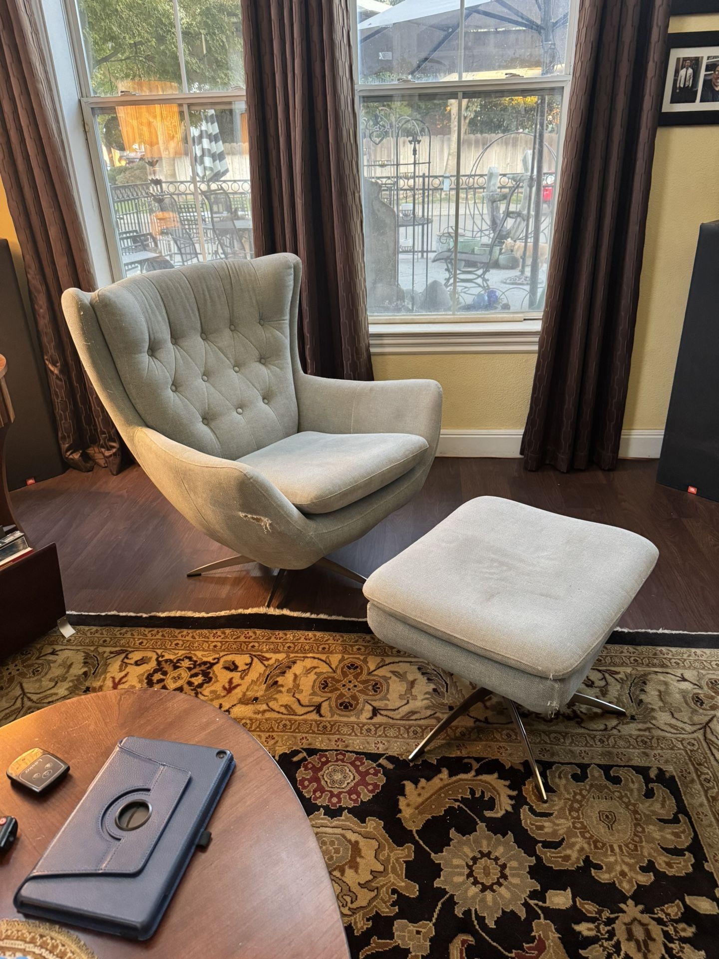 Pottery Barn Swivel Chair With Foot Stool