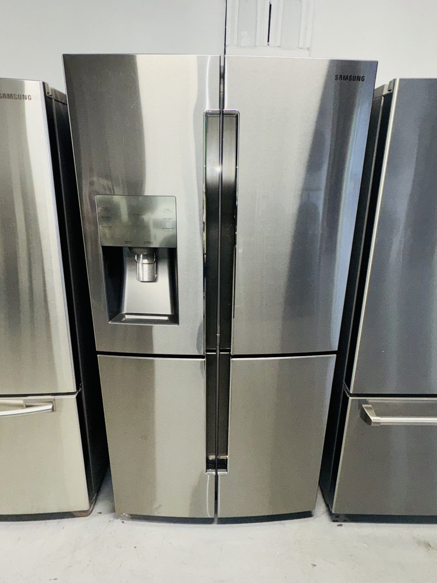Samsung stainless steel refrigerator, 36x72x24 inches, with a receipt for a 90-day warranty