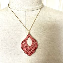 Red And Gold Tone Pendant Necklace 
