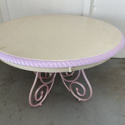 48” Round Wood Dining Kitchen Table Wrought Iron Base