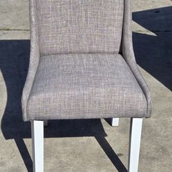 Dining Chair Set of 2, Wingback, Gray Linen, White Wood
