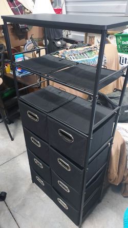 Household Essentials 8032-1 (6) Shelf Storage Tower with (12) Bins, Black