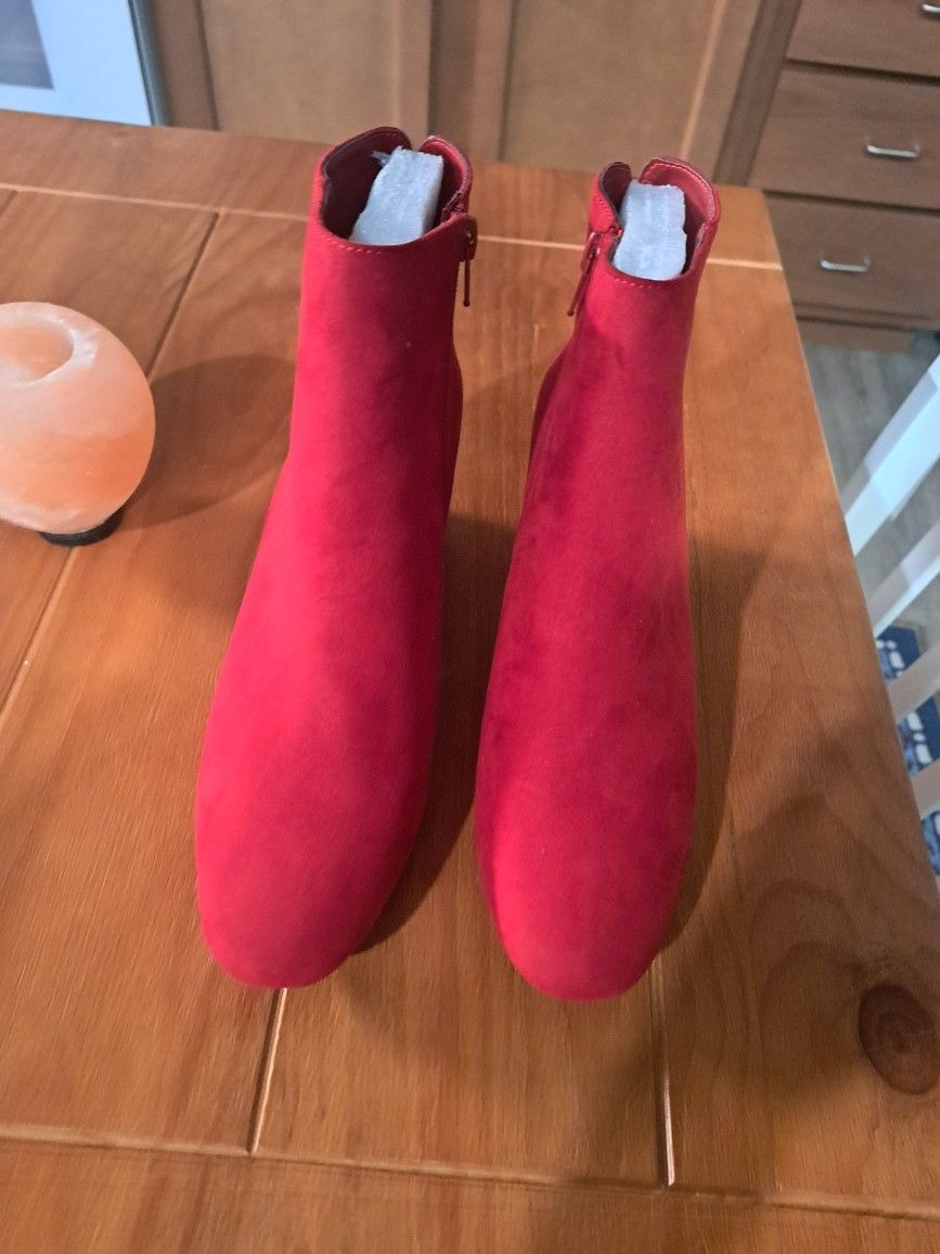 New Red Suede Boots Size 9