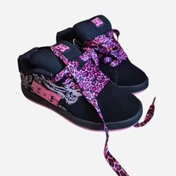 DC Shoes Black Pink Leopard Print Sneakers