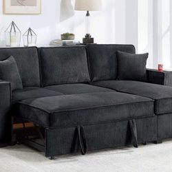 ✅️✅️ Black   Convertible Sectional W/ Cup Holder & W/ USB Port✅️✅️