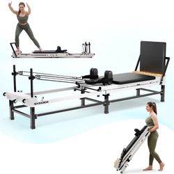 Syedee Foldable Pilates Reformer with Jump Board, 220lbs Resistance Home Gym Equipment, Balanced Body Reformer Machine