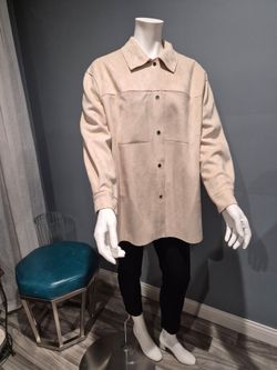 Truth by republic , cream colored faux suede snap front shirt