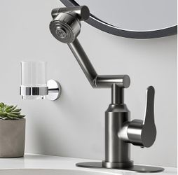 Bathroom Sink Faucet, FunnyAir Stainless Steel 1080° Rotatable Faucet for Sink 1 Hole or 3 Holes, Modern Style Single Handle Bathroom Faucets with Hot