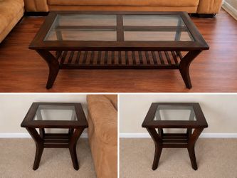 3-Piece Glass Top Table Set – Coffee Table & 2 End Tables – $100 OBO