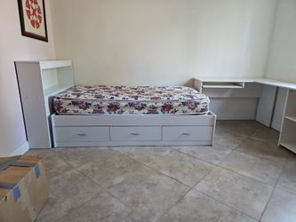 Twin Bed,  Headboard shelf and Corner Desk