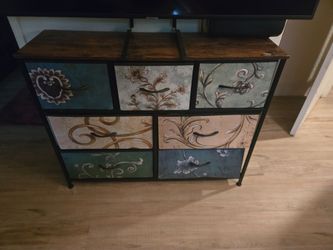 7-Drawer Decorative Storage Cabinet / Dresser – Rustic Wood Top – Great Condition