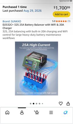 New SUNKKO brand D2532C+ 32S 25A Battery Balancer with WiFi & 20A Charger