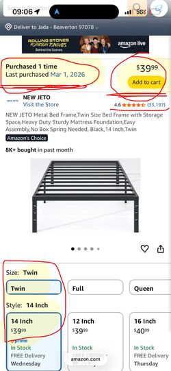 Twin size frame