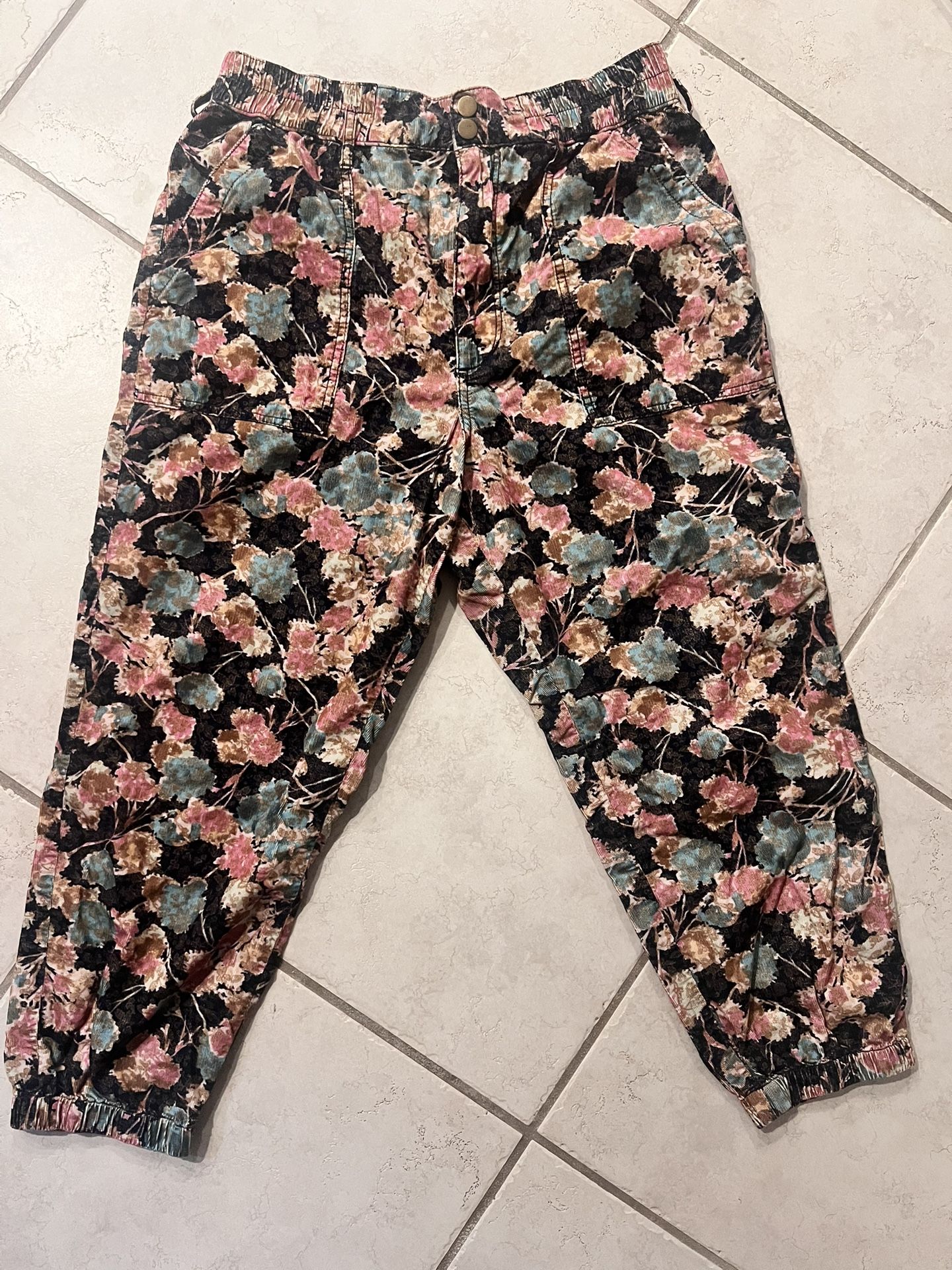 Anthropologie Anisa Floral Corduroy Joggers Women's Size L