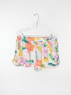Hurley White Floral Drawstring Athletic Shorts