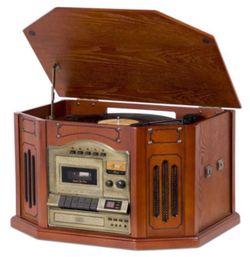 Vintage Wooden Record Player & Cassette Stereo Console