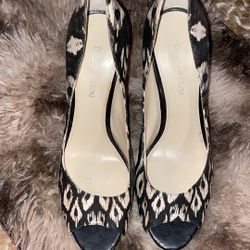 Womens Enzo Angiolini Black Cream Fabric Stilettos Heels Shoes Size 9