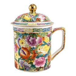 NY: Vintage Famille Rose "Thousand Flowers" Covered Mug