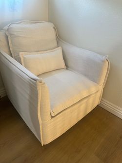 Cream Linen Slipcovered Accent Chair