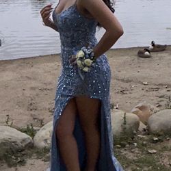 Dusty Blue Sequin Prom Dress Size 4 