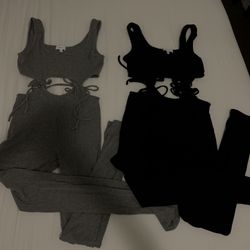 BETTER BE ribbed cutout jumpsuits gray and black