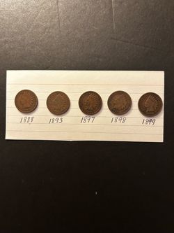 Coins – Indian pennies – 1888/1893/1897/1898/1899 – total 5 coins