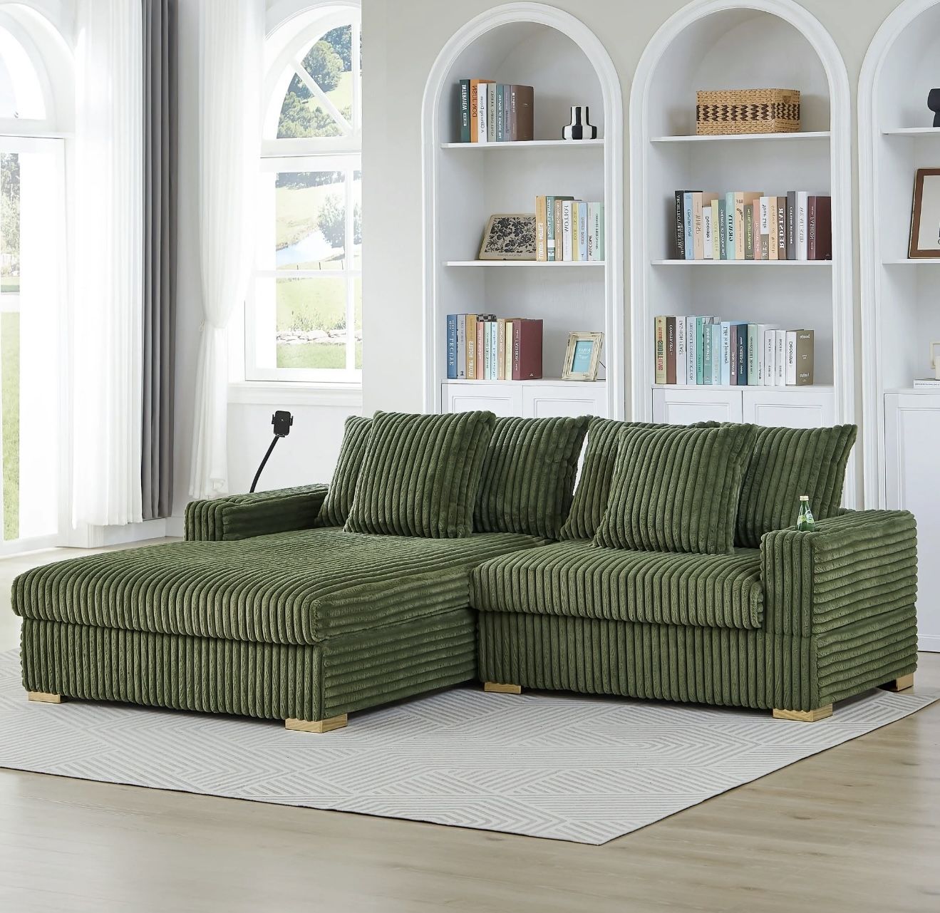 New Green Corduroy Sectional Sofa With Chaise, Free Delivery ✅ Modern Corduroy Sectional Couch Multiple Colors Available