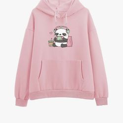 Cute Panda Graphic Oversized Hoodies for Teen Girls Kawaii Cartoon Sweatshirt Women Casual Cotton Fleece Pullover