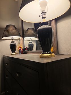 Black Ceramic Table Lamps with Gold Base – Set of 2 and dresser with a mirror