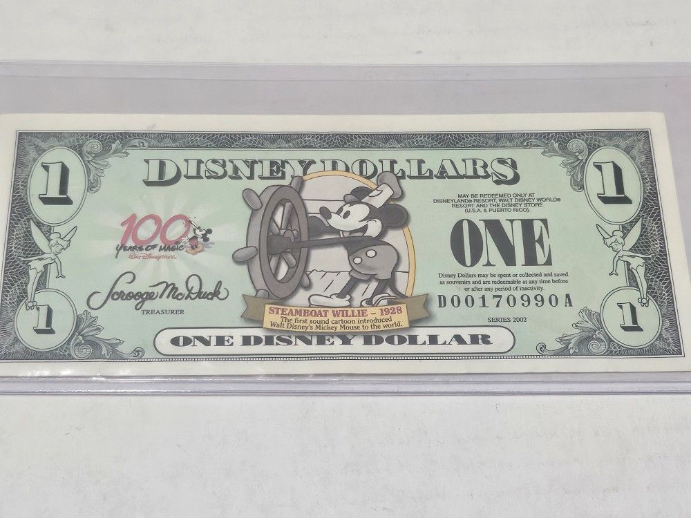 2002 Disney Dollars ( 100th Anniversary Steamboat Willie ) Banknote 