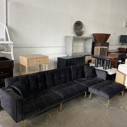 4 - Piece 107” Upholstered Sectional, Black 