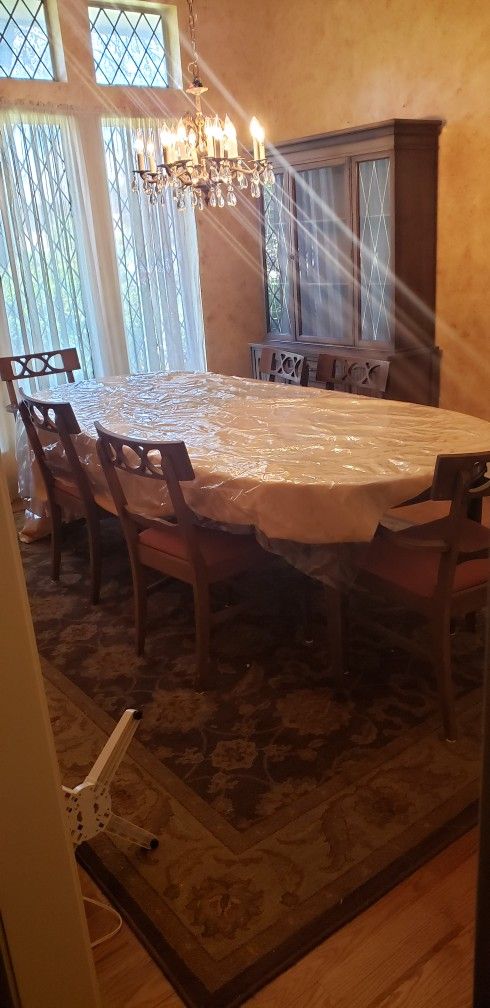 Vintage 13 piece J.B. Van Sciver Co Dining Room Set w/table, 3 Leaves, 6 chairs, hutch, & server
