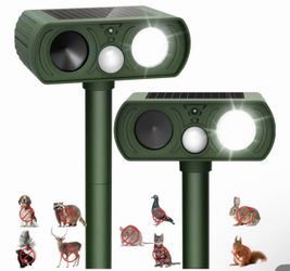 2PACK Solar Ultrasonic Animal Repellent Outdoor, Deer Repellent Devices Squirrel Cat Raccoon Rabbit Dog Deterrent, Keep Rodent Chipmunk Away Motion De