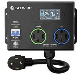 Smart Dryer Splitter for EV and Dryer, 240V Auto Power Switch for Dryer Outlet, 3-Color LED Ring, 3.4" LCD Display, No Rewiring Needed, ETL Certified 