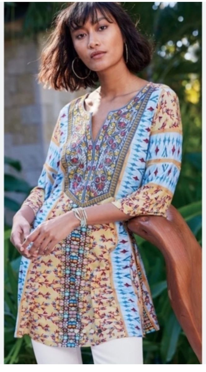 Soft Surroundings multi-coloured boho SOFT SURROUNDINGS Fifi Yellow Tunic Top Gently preloved size XL