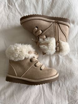 New GAP Baby Toddler High Top Fur Lined Boots Beige Natural Brown (Size 6) NWOB