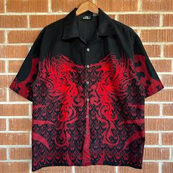 City Impact Tribal Dragon Y2K Graphic Button Up Shirt Grunge Size M