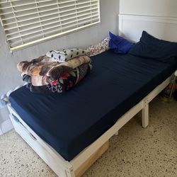 Twin Bed White Modern with Mattress and Drawer 