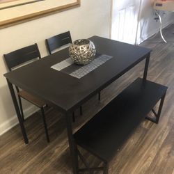 Like New Black Dining Table Set With 2 Chairs And A Bench 