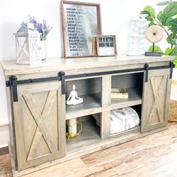 Custom TV Stand Cabinet Entertainment Center Modern Rustic Barn Doors Console Handmade Restorations hardware Bookshelves Pottery Barn Carpenter 