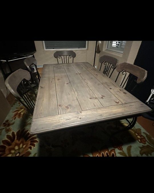 Real WOOD Grey Dining Table With Drawers 