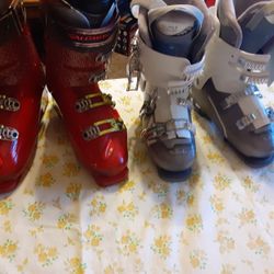 SKI SNOWBOOTS /SALOMON RED -SIZE 10 / DABELLO ASPIRE 67 -SIZE 7.5.  $90 EACH FIRM PRICE.  