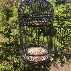 Antique Vintage  Iron Bird Cage & Stand!