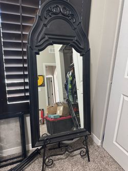 Vintage black mirror with stand  Painted it matte black