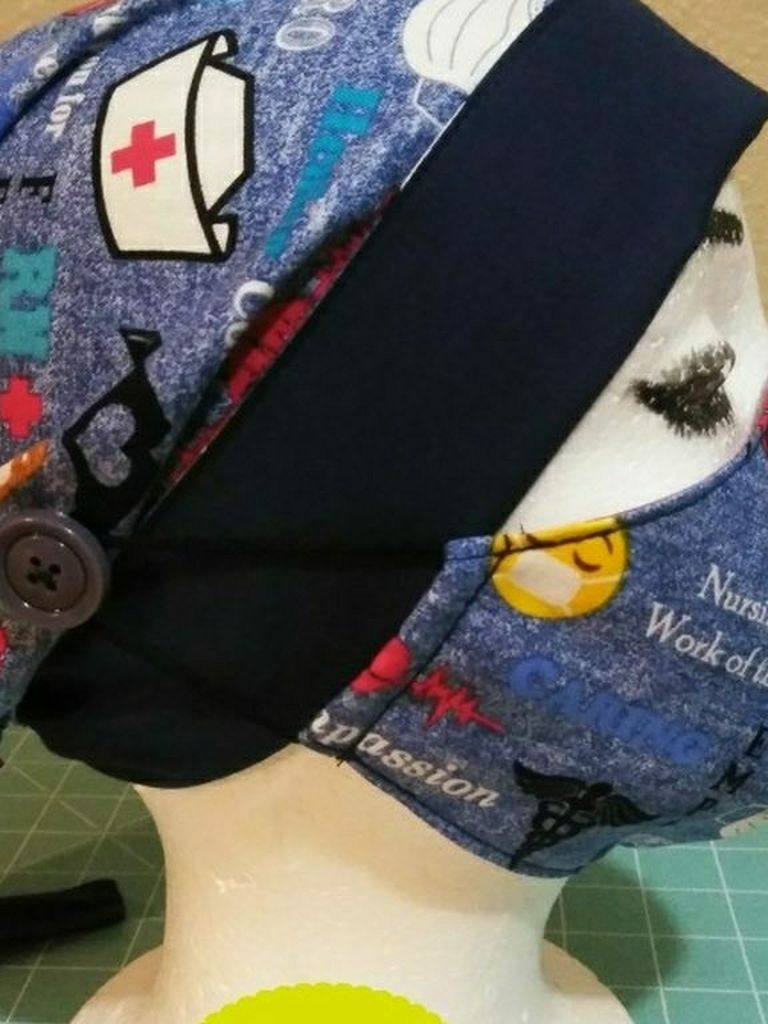 Reversible Surgical Scrub Hat Set W/ Buttons ( Ponytail Style)