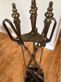 Solid brass antique fire tools