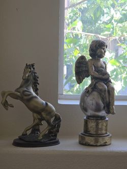 Rearing Horse and Cherub Angel Figurine Set
