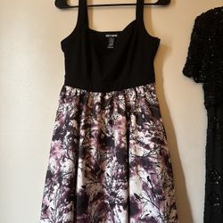 Hot Topic Satin Black & Purple Raven & Branch Print Dress Size Small